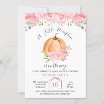 Pink Floral Orange Pumpkin Baby Shower Invitation