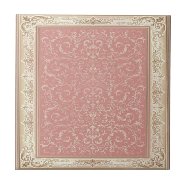 Pink Floral Oriental Pattern Ceramic Tile (Front)