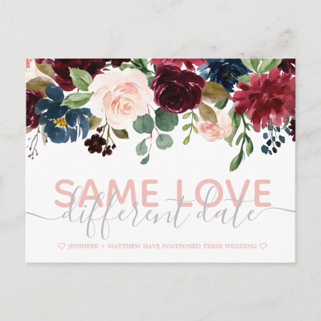 Pink Floral Other Date Wedding Typography Photo Announcement Postcard (Front)