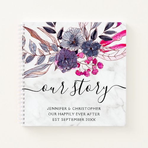Pink Floral Our Story Memories Couples Notebook