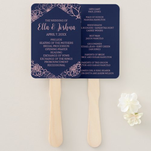 Pink Floral Outline Wedding Program Fans