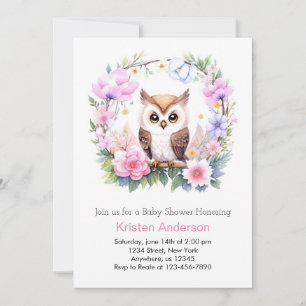 Pink Floral Owl Dreamscape Girl Baby Shower Invitation