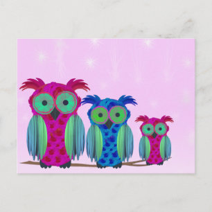 Pink Floral Owls Postcard