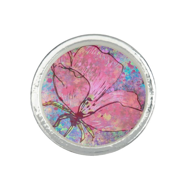 Pink Floral Paint Splatter Ring (Front)