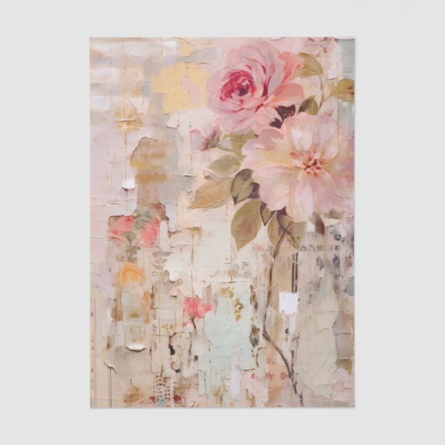 Pink Floral Painting on Torn Paper Collage (Front)
