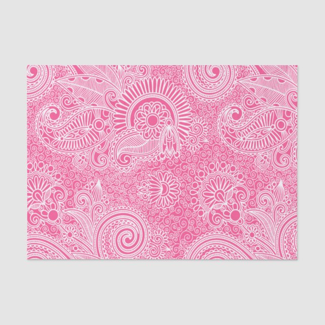 Pink Floral Paisley On White Changeable Background Tissue Paper (Front)
