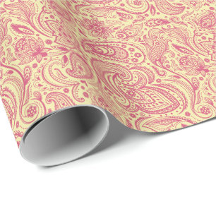 Pink Floral paisley Over Beige Background Wrapping Paper