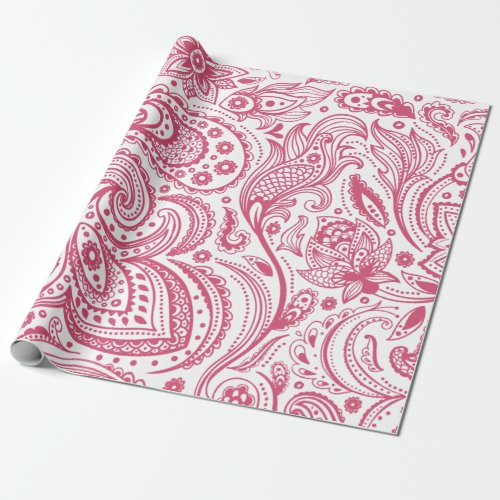 Pink Floral paisley Over White Background Wrapping Paper