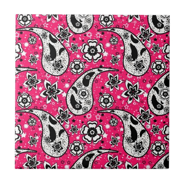 Pink Floral Paisley Pattern Design  Ceramic Tile (Front)