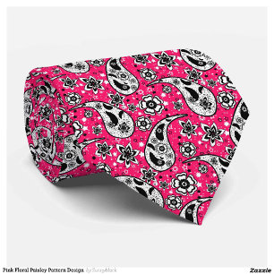 Pink Floral Paisley Pattern Design Neck Tie