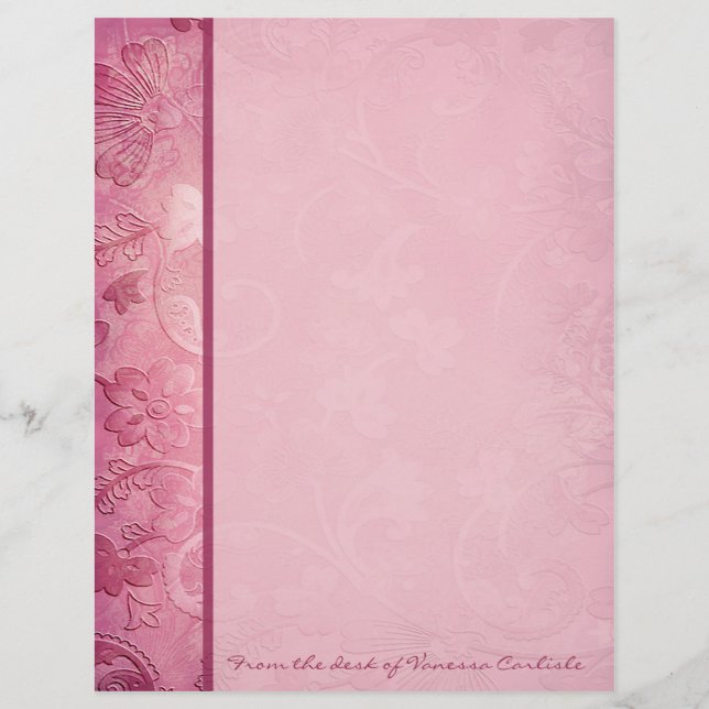 Pink Floral Paisley Personalized Letterhead (Front)