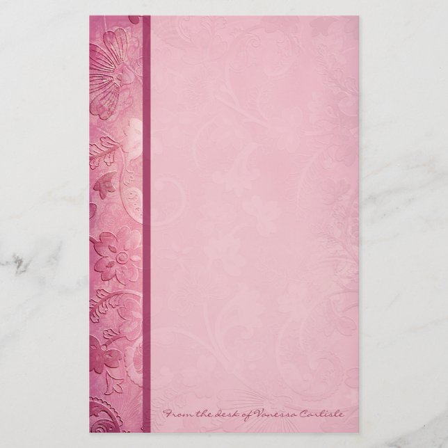 Pink Floral Paisley Personalized Stationery (Front)