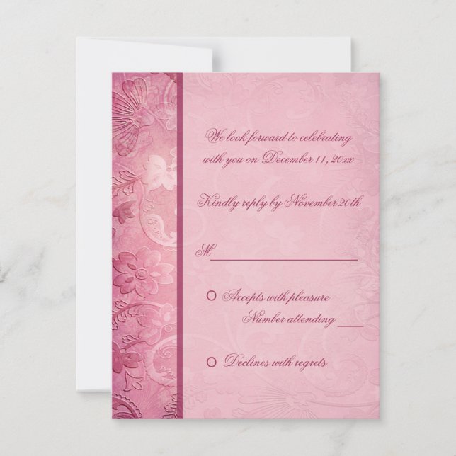 Pink Floral Paisley Reply Card (Front)