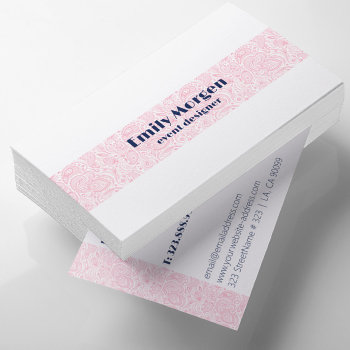 Pink Floral Paisley Stripe On White Background Business Card by artOnWear at Zazzle
