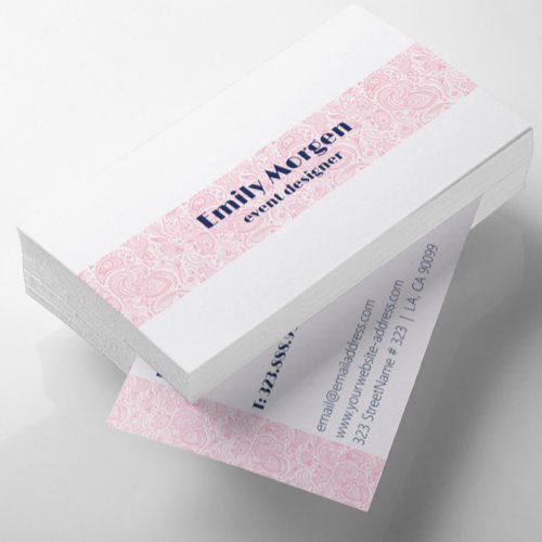 Pink floral paisley stripe on white background business card