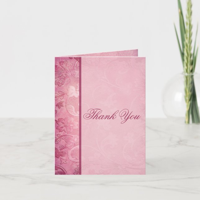 Pink Floral Paisley Thank You Note Card (Front)
