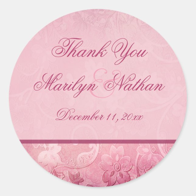 Pink Floral Paisley Thank You Sticker (Front)