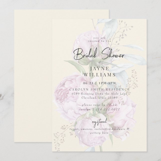 Pink Floral Pale Yellow Bridal Shower  Invitation (Front/Back)