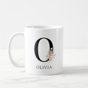 Pink Floral Palmetto Leaves Watercolor Monogram Coffee Mug