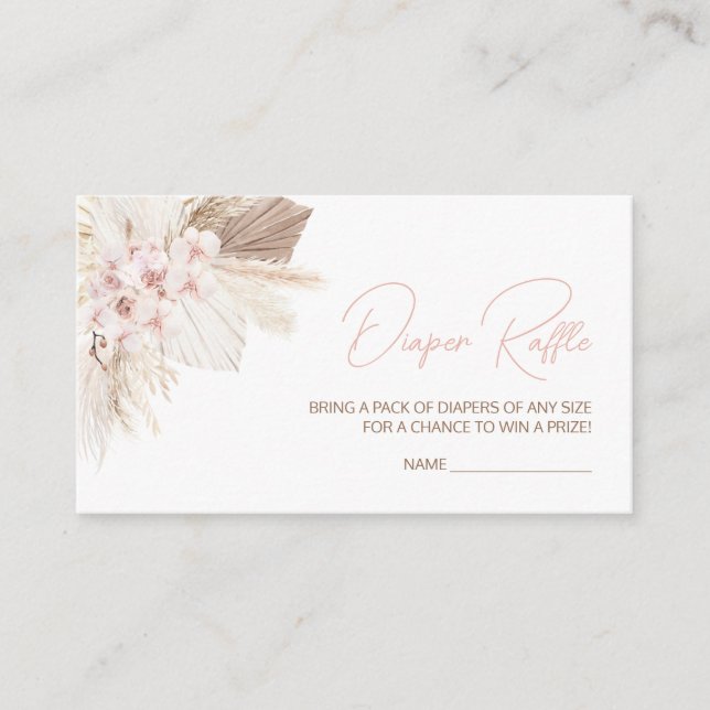 Pink Floral Pampas Boho Baby Shower Diaper Raffle Enclosure Card (Front)