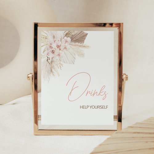 Pink Floral Pampas Boho Baby Shower Drinks Poster