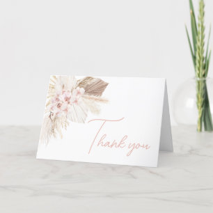 Pink Floral Pampas Boho Baby Shower Thank You Card