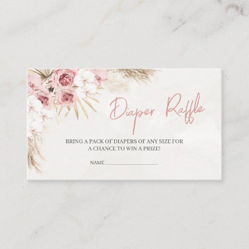 Pink Floral Pampas Grass Baby Shower Diaper Raffle Enclosure Card