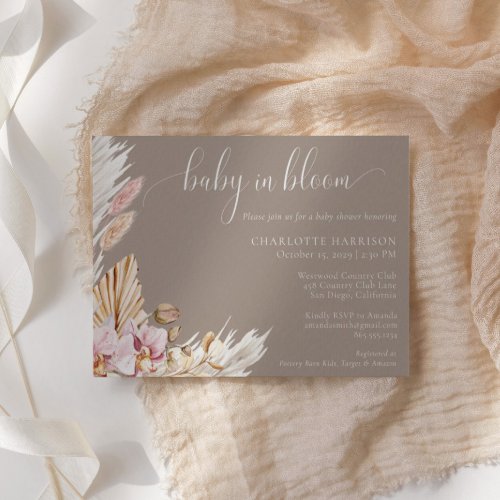 Pink Floral Pampas Grass  Baby Shower Invitation