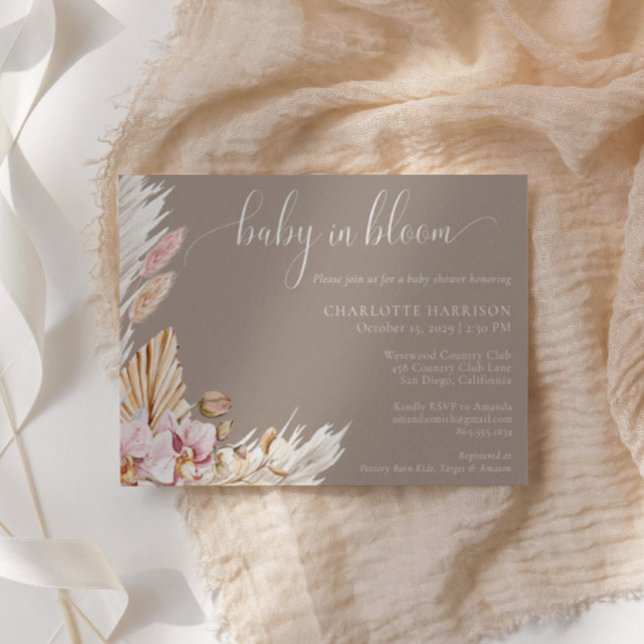 Pink Floral Pampas Grass | Baby Shower Invitation (Creator Uploaded)