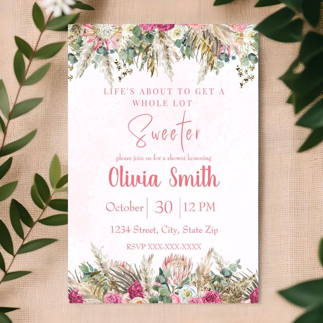 Pink Floral Pampas Grass Boho Invitation (Creator Uploaded)