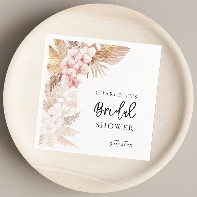 Pink Floral Pampas Grass Bridal Shower Paper Napkins (Pink Floral Pampas Grass Bridal Shower Paper Napkins)