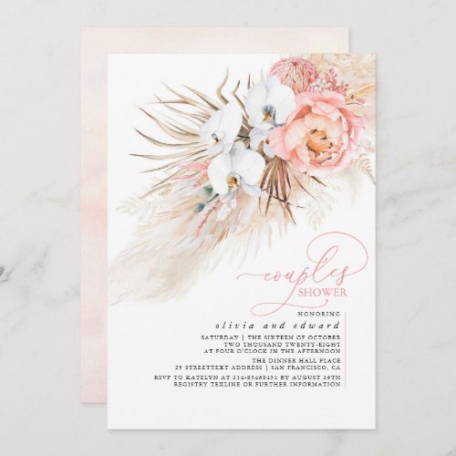 Pink Floral Pampas Grass Couples Shower Invitation