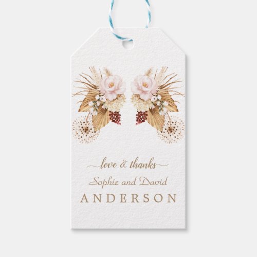 Pink Floral Pampas Grass Dried Palm Leaves Wedding Gift Tags