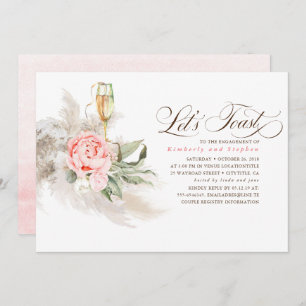 Pink Floral Pampas Grass Greenery Engagement Party Invitation
