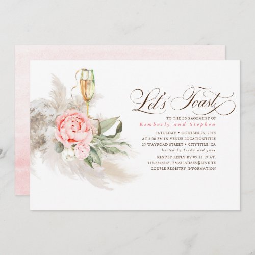 Pink Floral Pampas Grass Greenery Engagement Party Invitation