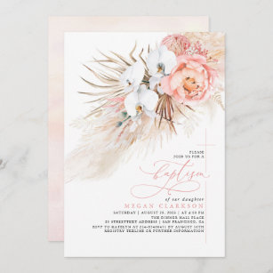 Instant download Baptism or Communion Invitation Editable Christening Pink & Peach Rose Watercolour Invite CH252