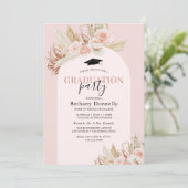 Pink Floral Pampas Grass Photo Graduation Invitation (Standing Front)