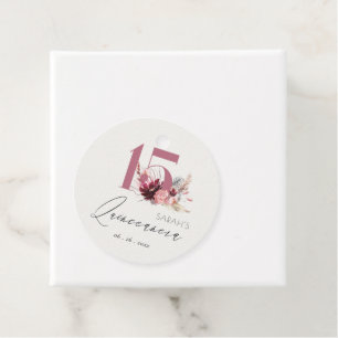 Pink Floral Pampas Grass Quinceanera 15th Birthday Favor Tags