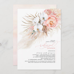 Pink Floral Pampas Grass Rehearsal Dinner Invitati Invitation