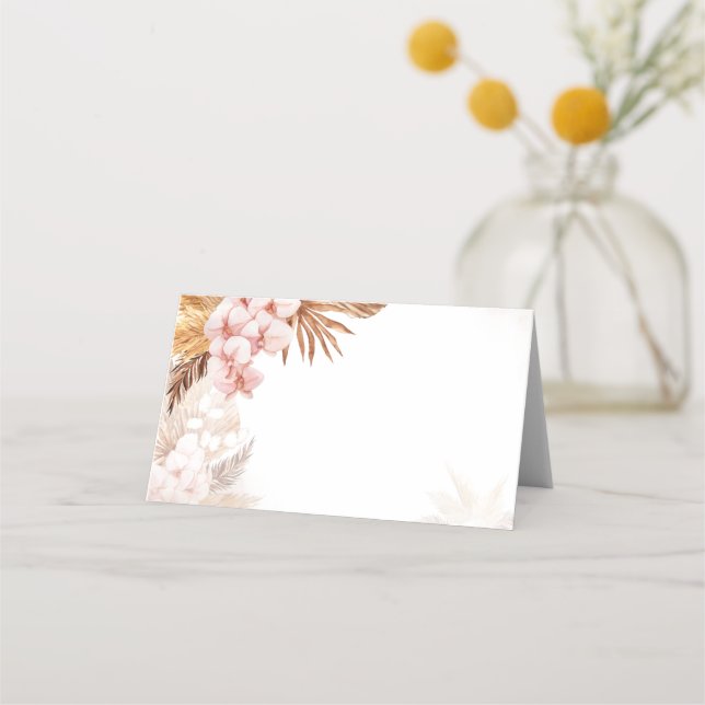 Pink Floral Pampas Grass Terracotta Wedding Place Card (Front)