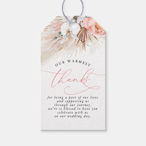 Pink Floral Pampas Grass Wedding Gift Tags