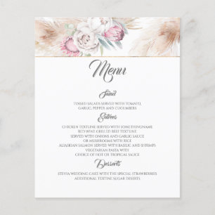 Pink Floral Pampas Grass Wedding Menu Flyer