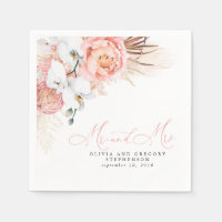 Pink Floral Pampas Grass Wedding Napkins