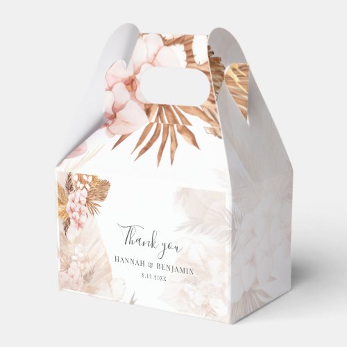 Pink Floral Pampas Grass Wedding Thank You Favor Boxes