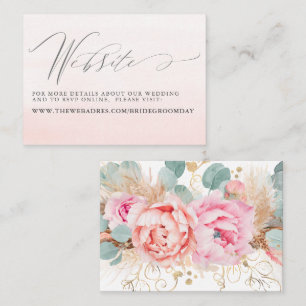 Pink Floral Pampas Grass Wedding Website Card