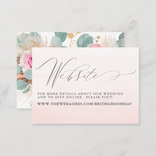 Pink Floral Pampas Grass Wedding Website Card