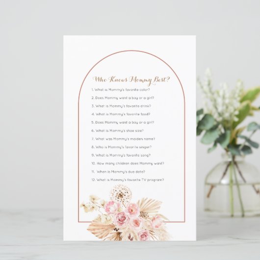 Pink Floral Pampas Grass Who Knows Mommy Best Game (Standing Front)