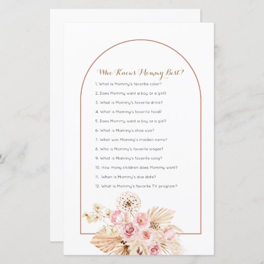 Pink Floral Pampas Grass Who Knows Mommy Best Game (Front/Back)