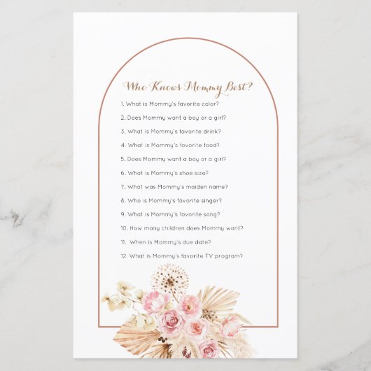 Pink Floral Pampas Grass Who Knows Mommy Best Game (Front)