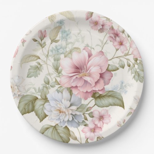 Pink Floral Paper Plate